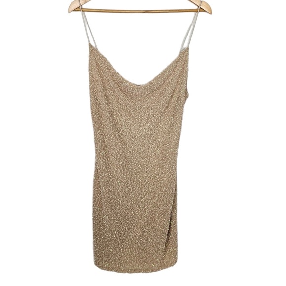 Alice + Olivia Harmie Dress Nude Sequins Mini Dress Size 6 - Picture 2 of 8